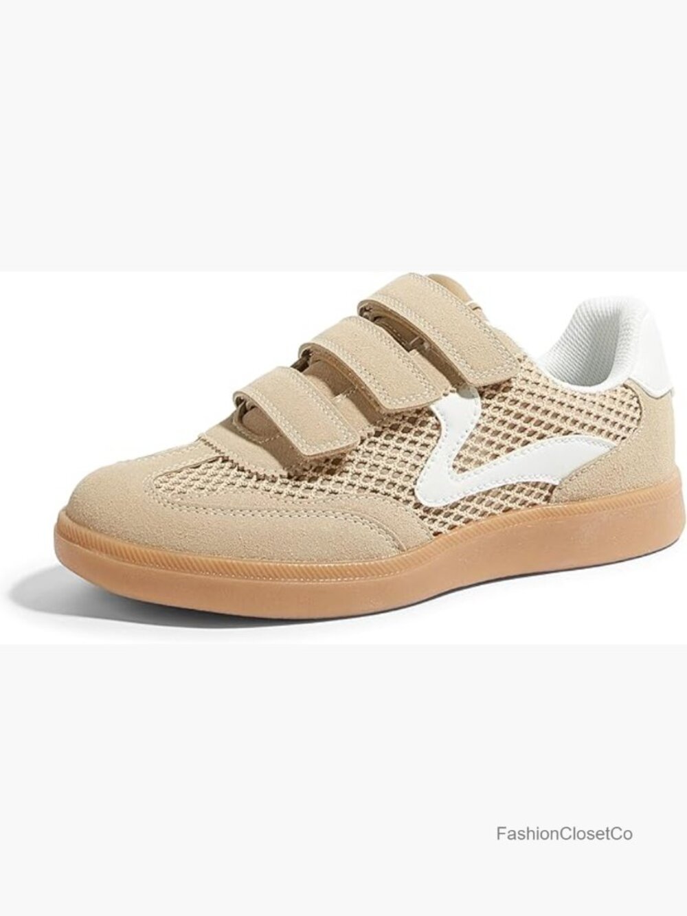 Hook and Loop Low Top Fashion Sneakers with Mesh Lining, Multi-Fabric Upper,